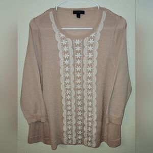 J Crew Sweater Womens Large Blush Embroidered Merino Wool Side Flare Loose Fit